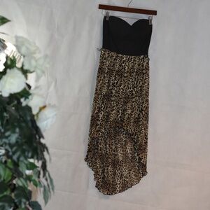 Strapless Animal Print Pleated Dress SZ S Marquis